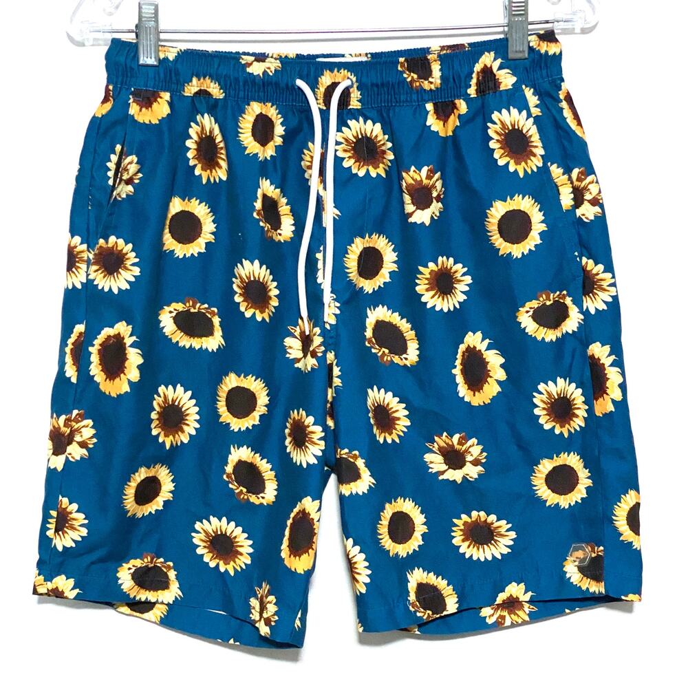 Empyre Grom Sunflowers Swim Board Short Swim Mens S Zip Pocket Vacation Summer